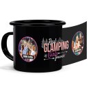 Emaille-Tasse in schwarz mit Spruch - Glamping Girls -...