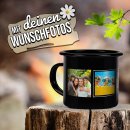 Schwarze Tasse aus Emaille mit Fotocollage gestalten