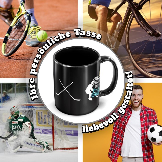 Schwarze Tasse mit Spruch - Echte M&auml;nner spielen Eishockey