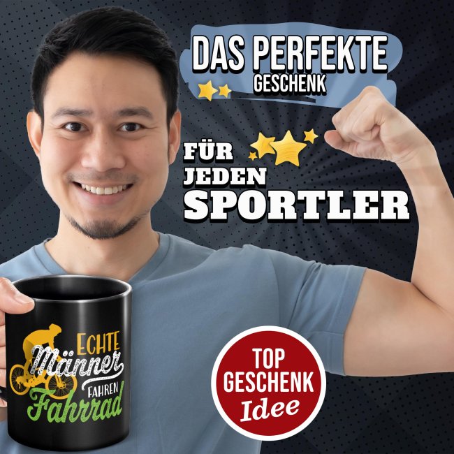 Schwarze Tasse mit Spruch - Echte M&auml;nner fahren Fahrrad