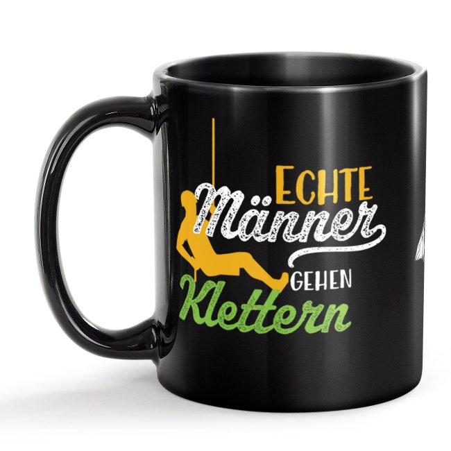 Schwarze Tasse mit Spruch - Echte M&auml;nner gehen Klettern