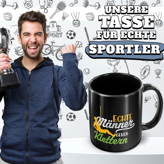 Schwarze Tasse mit Spruch - Echte M&auml;nner gehen Klettern