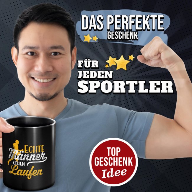 Schwarze Tasse mit Spruch - Echte M&auml;nner gehen Laufen