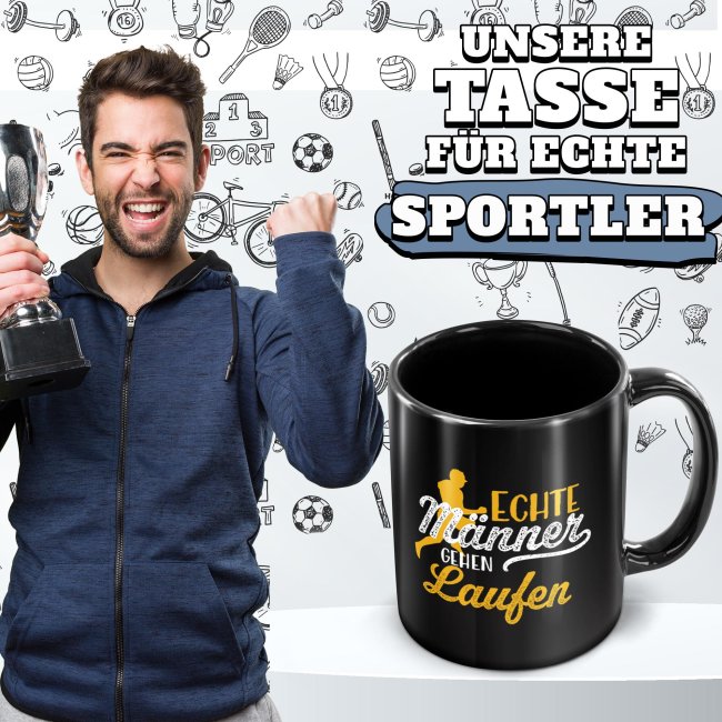 Schwarze Tasse mit Spruch - Echte M&auml;nner gehen Laufen