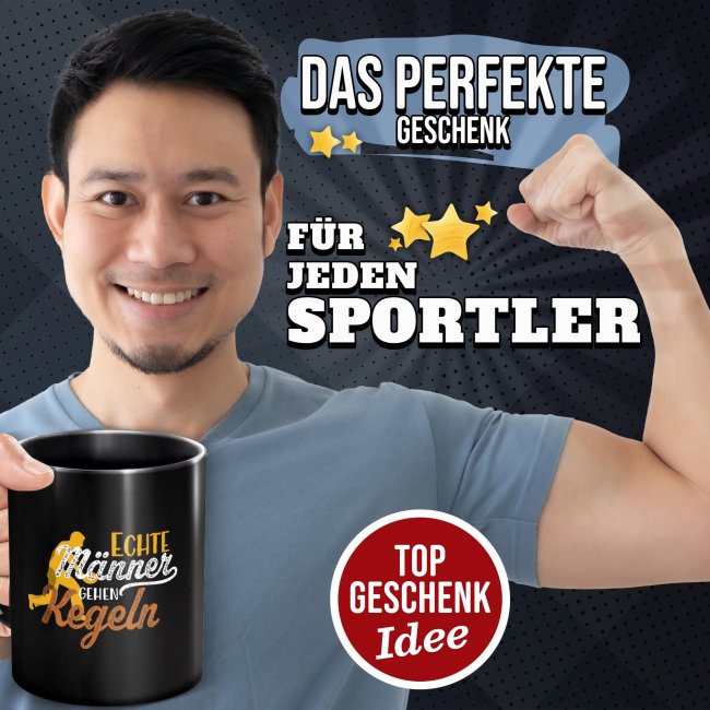 Schwarze Tasse mit Spruch - Echte M&auml;nner gehen Kegeln