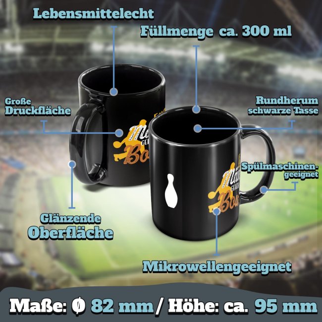 Schwarze Tasse mit Spruch - Echte M&auml;nner gehen Bowlen