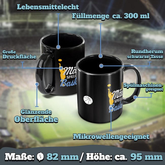 Schwarze Tasse mit Spruch - Echte M&auml;nner spielen Basketball