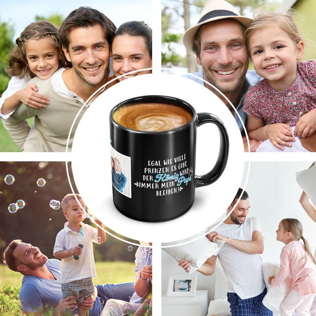 Schwarze Tasse f&uuml;r Papa von Tochter - Papa ist mein K&ouml;nig - mit Foto