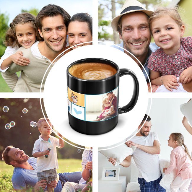 Schwarze Tasse - Bester Papa - mit drei Fotos