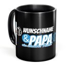 Tasse schwarz f&uuml;r Papa - Starkes Team - mit Name und...