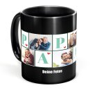 Schwarze Tasse f&uuml;r Papa - mit Fotocollage f&uuml;r...