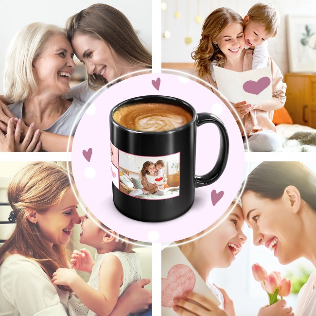 Tasse schwarz selbst gestalten - Beste Mama - mit drei Fotos