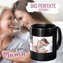 Tasse schwarz selbst gestalten - Beste Mama - mit drei Fotos