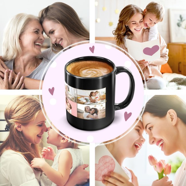 Schwarze Tasse - mit Fotocollage f&uuml;r acht Fotos selbst gestalten