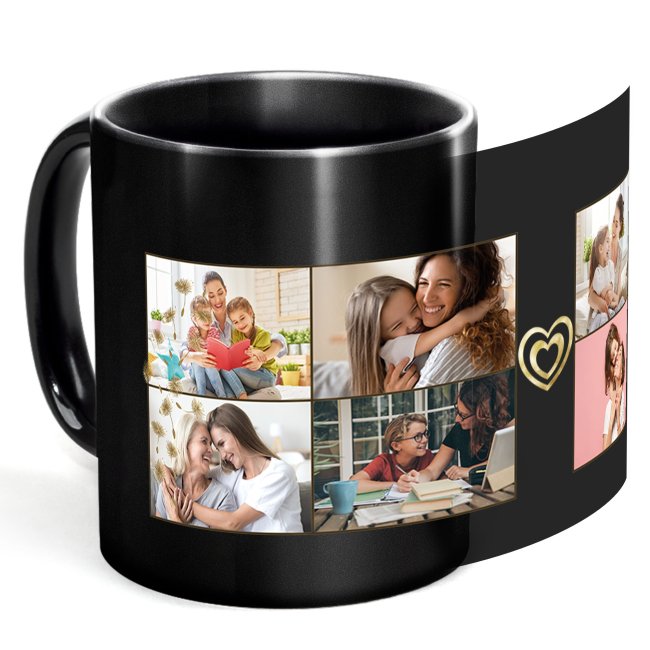 Schwarze Tasse - mit Fotocollage für acht Fotos selbst gestalten