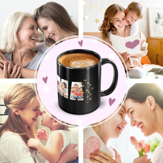 Schwarze Tasse mit Spruch - Wir lieben dich, Mama - mit 5 Fotos gestalten