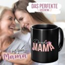 Spruchtasse schwarz - Danke Mama - mit Wunschfoto bedruckt