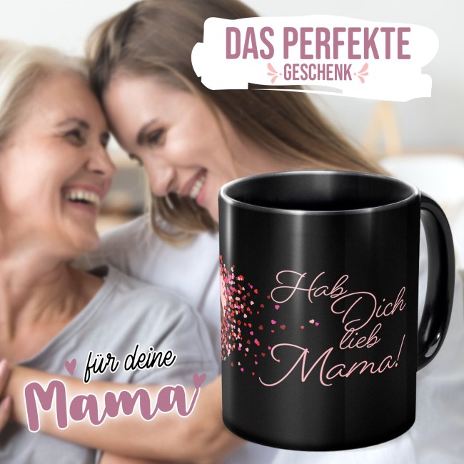 Schwarze Tasse mit Spruch f&uuml;r Mama - Danke f&uuml;r alles - mit Foto gestalten