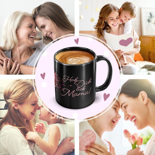 Schwarze Tasse mit Spruch f&uuml;r Mama - Danke f&uuml;r alles - mit Foto gestalten