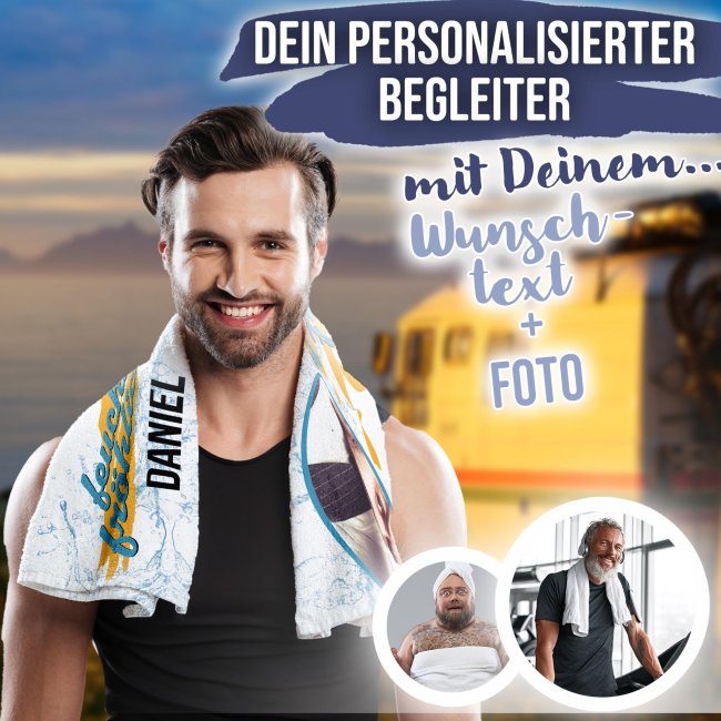 Personalisiertes Handtuch - mit Foto und Name - Feucht Fr&ouml;hlich - in zwei Gr&ouml;&szlig;en