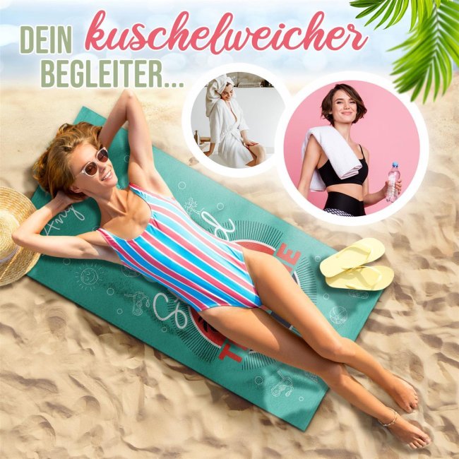 Handtuch mit Text selbst gestalten - Strandtherapie - 2 Gr&ouml;&szlig;en