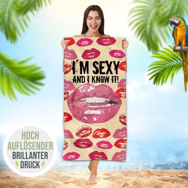 Handtuch mit Spruch - I am sexy and i know it - in 2 Gr&ouml;&szlig;en
