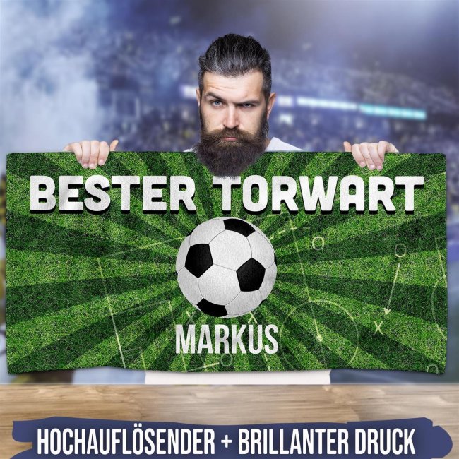 Fu&szlig;ball Handtuch mit Spruch - Bester Torwart - mit Name - zwei Gr&ouml;&szlig;en