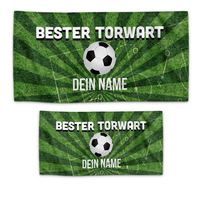 Fu&szlig;ball Handtuch mit Spruch - Bester Torwart - mit Name - zwei Gr&ouml;&szlig;en