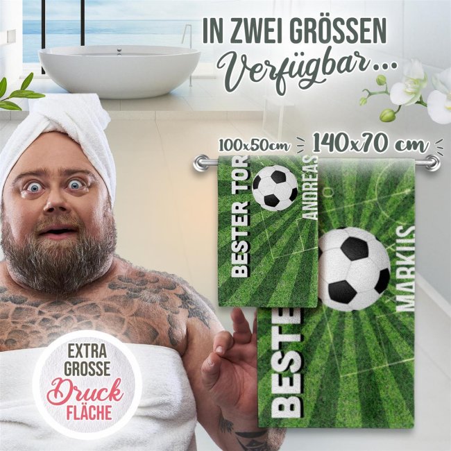 Fußball Handtuch mit Spruch Bester Torwart mit Name Print Royal
