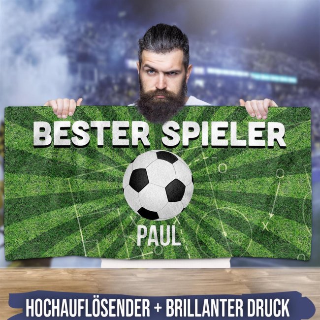 Handtuch f&uuml;r Fu&szlig;baller - mit Name personalisieren - Bester Spieler - 2 Gr&ouml;&szlig;en