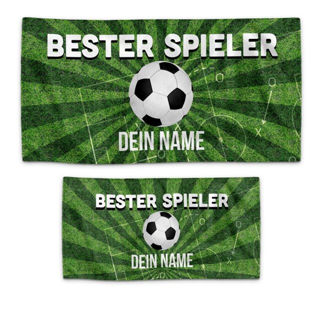 Handtuch f&uuml;r Fu&szlig;baller - mit Name personalisieren - Bester Spieler - 2 Gr&ouml;&szlig;en