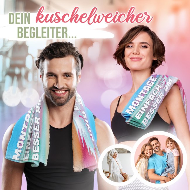 Handtuch mit Spruch - Montage sind besser am Meer - in 2 Gr&ouml;&szlig;en