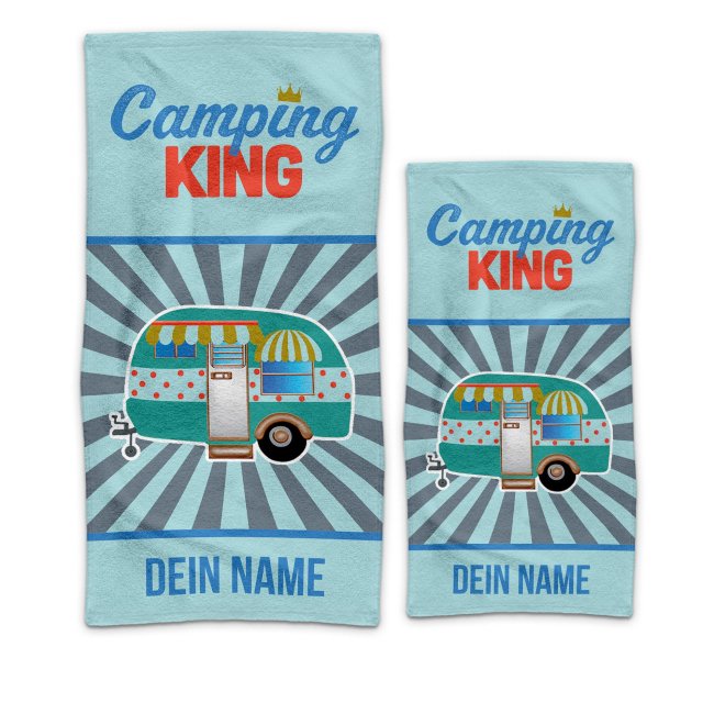Personalisiertes Handtuch f&uuml;r Camper - Camping King - mit Name bedrucken