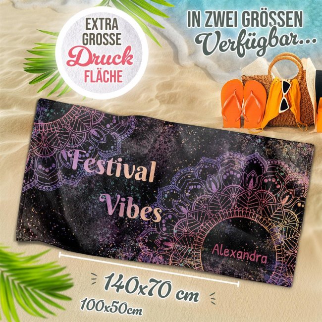 Handtuch mit Name personalisieren - Festival Vibes - in 2 Gr&ouml;&szlig;en