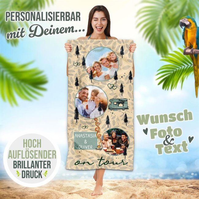 Badetuch - On Tour - mit Fotos und Namen personalisieren - 140 x 70 cm