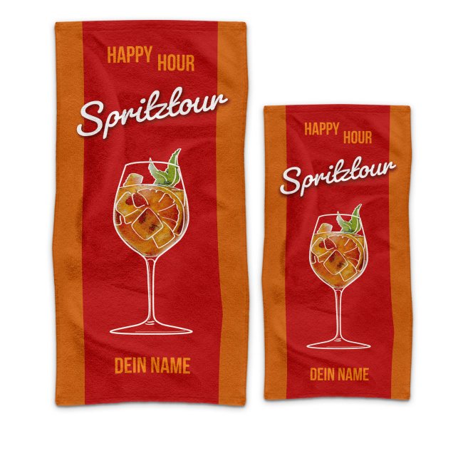Handtuch mit Name personalisieren - Happy Hour Spritztour - in 2 Gr&ouml;&szlig;en