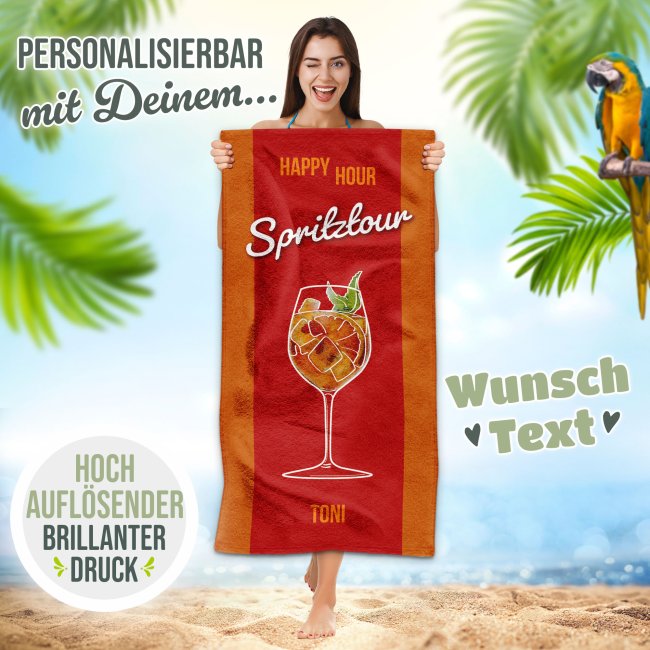 Handtuch mit Name personalisieren - Happy Hour Spritztour - in 2 Gr&ouml;&szlig;en