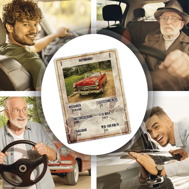 Personalisiertes Auto-Blechschild - Steckbrief mit Foto und Daten selbst gestalten