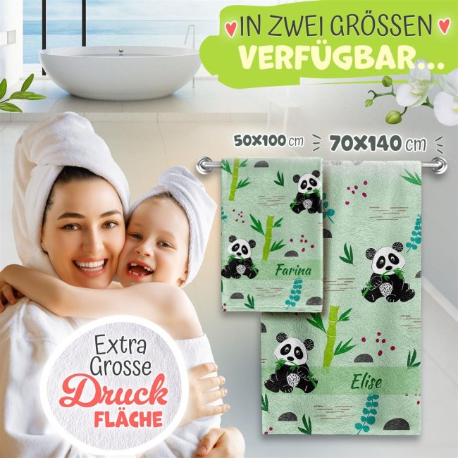 Handtuch f&uuml;r Kinder selbst gestalten - Panda - mit Name