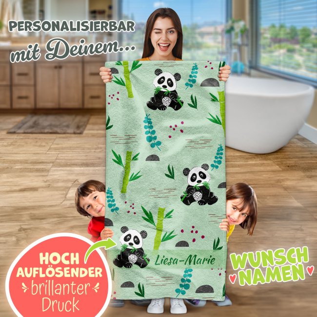 Handtuch f&uuml;r Kinder selbst gestalten - Panda - mit Name