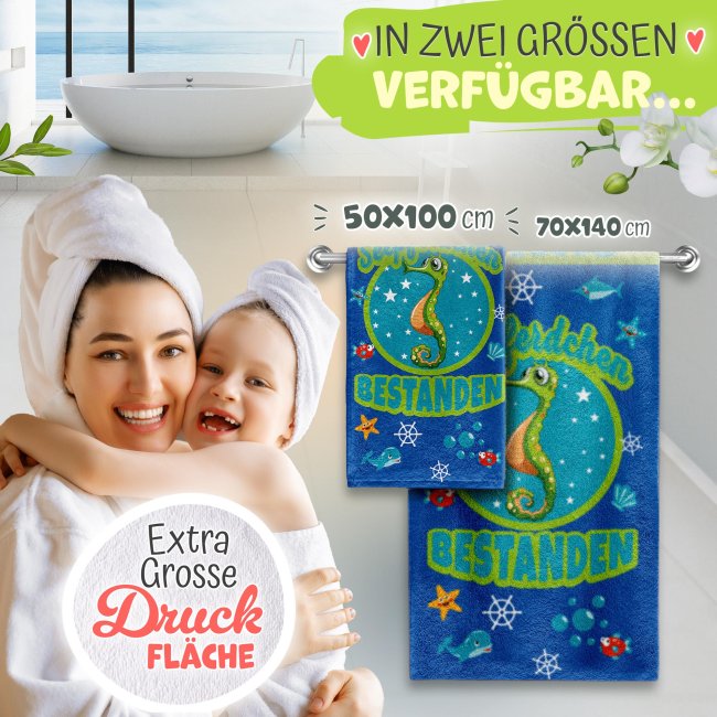 Handtuch f&uuml;r Jungen - Seepferdchen bestanden - mit Name - 100 x 50 cm