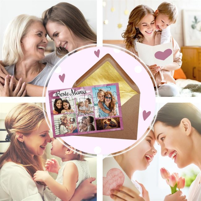 Personalisiertes Foto-Puzzle f&uuml;r die beste Mama - Collage f&uuml;r 6 Fotos - 24 Teile inkl. Umschlag