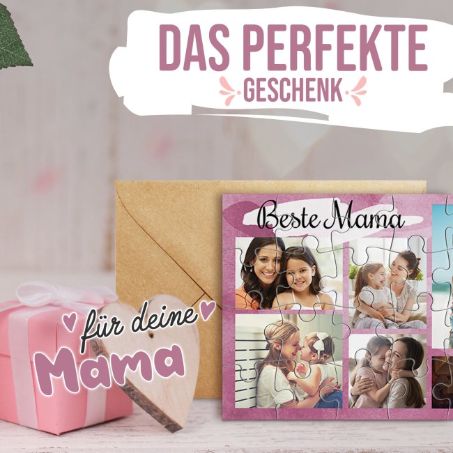 Personalisiertes Foto-Puzzle f&uuml;r die beste Mama - Collage f&uuml;r 6 Fotos - 24 Teile inkl. Umschlag