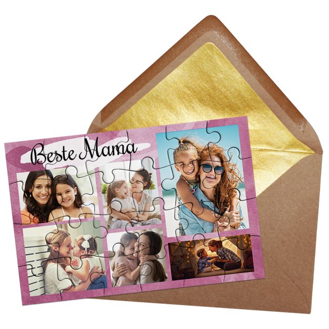 Personalisiertes Foto-Puzzle f&uuml;r die beste Mama - Collage f&uuml;r 6 Fotos - 24 Teile inkl. Umschlag