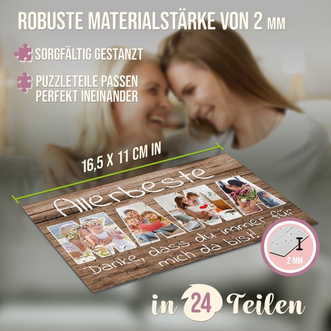 Puzzle f&uuml;r die allerbeste Mama - mit 4 Fotos gestalten - Danke, dass du immer da bist - 24 Teile inkl. Umschlag