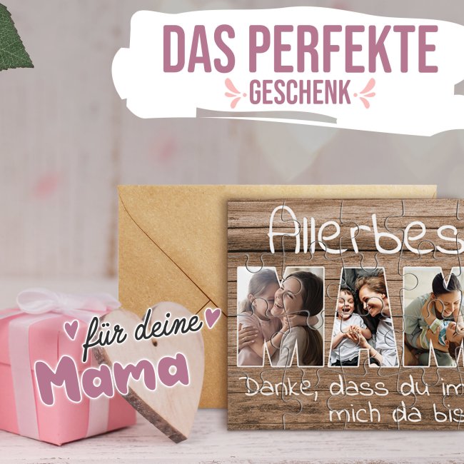 Puzzle f&uuml;r die allerbeste Mama - mit 4 Fotos gestalten - Danke, dass du immer da bist - 24 Teile inkl. Umschlag