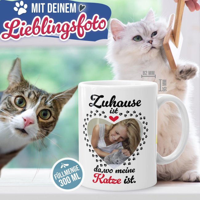 Katzen-Tasse mit Foto selbst gestalten - Zuhause ist da, wo meine Katze ist