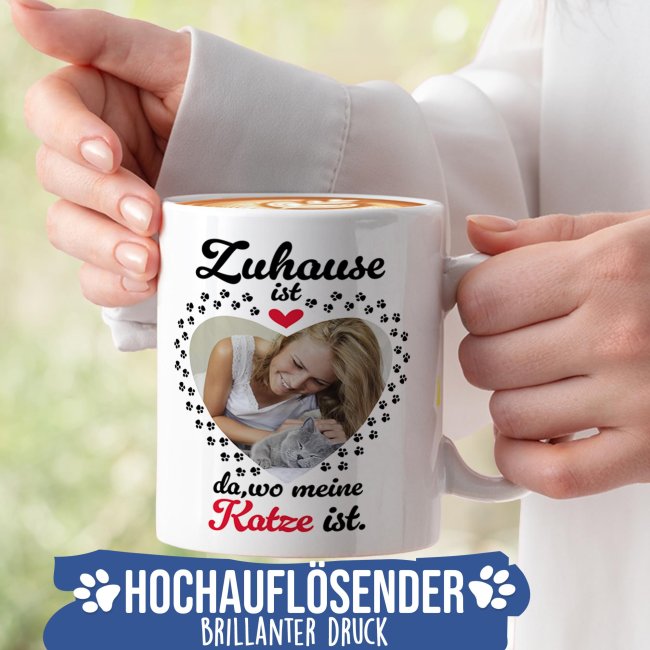 Katzen-Tasse mit Foto selbst gestalten - Zuhause ist da, wo meine Katze ist