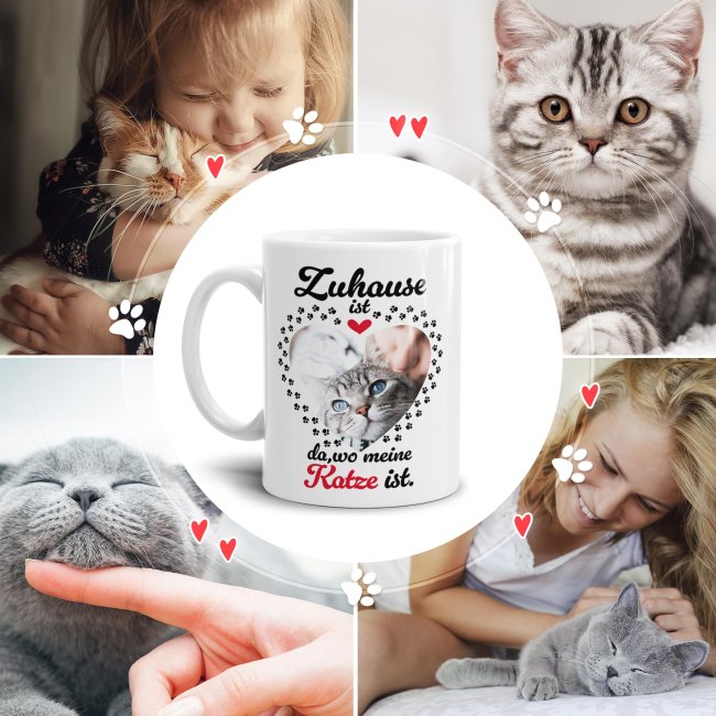 Katzen-Tasse mit Foto selbst gestalten - Zuhause ist da, wo meine Katze ist