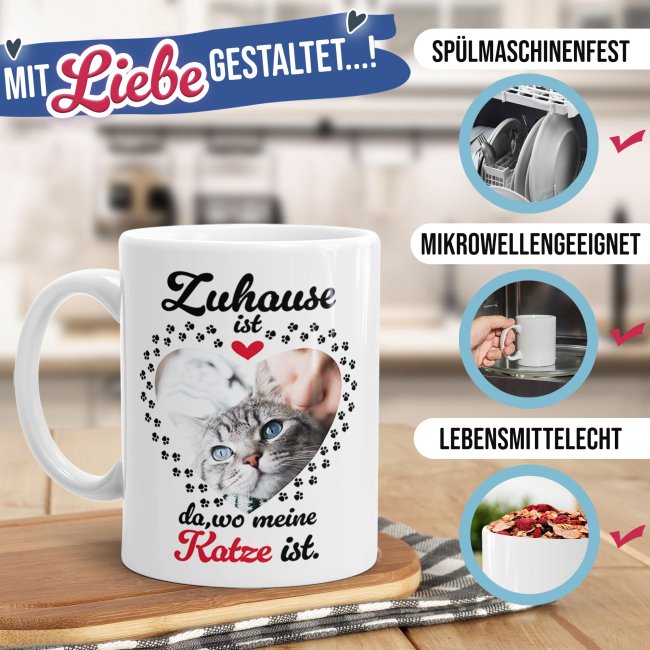 Katzen-Tasse mit Foto selbst gestalten - Zuhause ist da, wo meine Katze ist